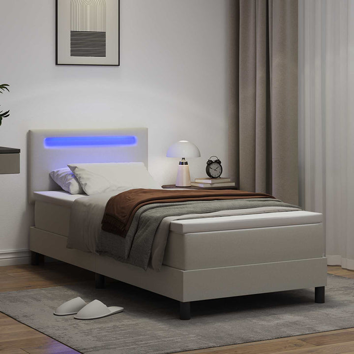 Box spring seng med hovedgærde Hvid 100 x 200 cm Kunstlæder