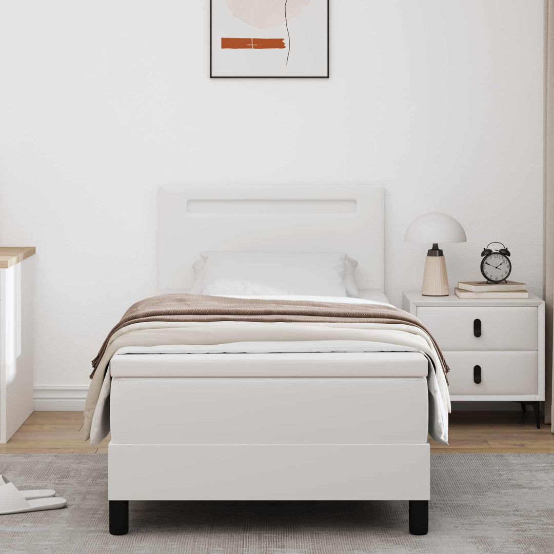Box spring seng med hovedgærde Hvid 100 x 200 cm Kunstlæder