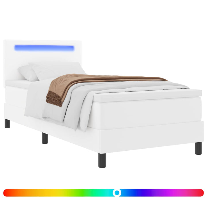 Box spring seng med hovedgærde Hvid 100 x 200 cm Kunstlæder