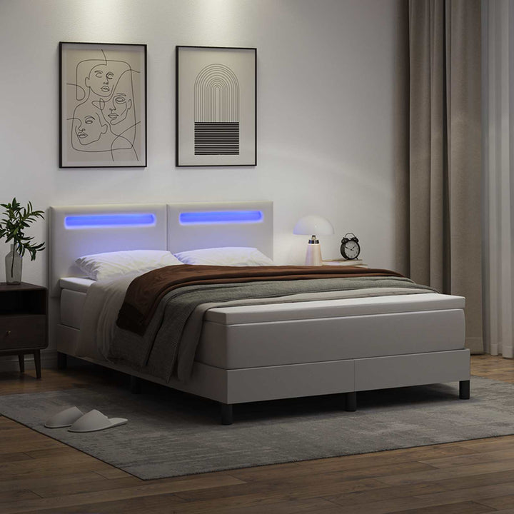 Box spring seng med madras Hvid 140 x 190 cm Kunstlæder