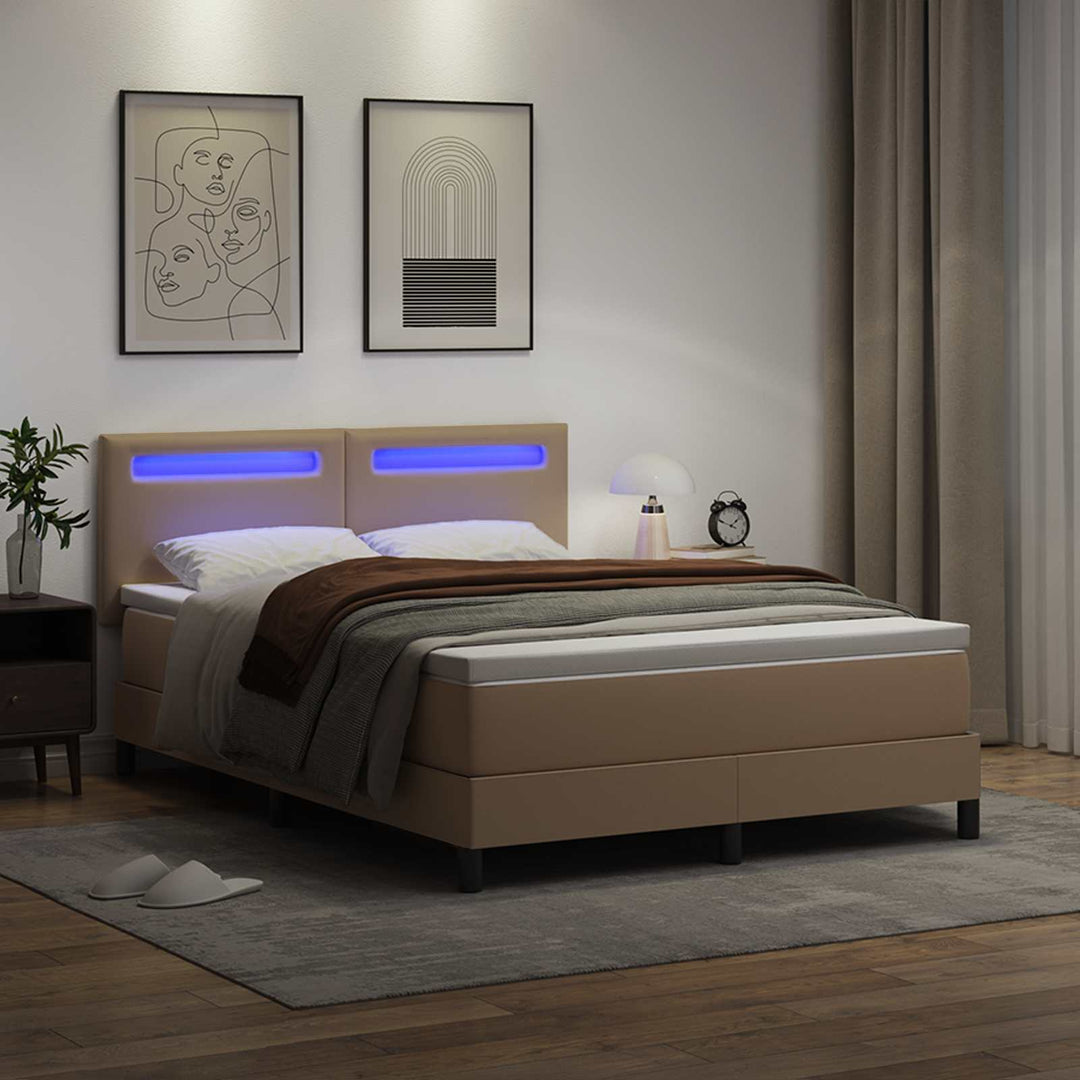 Box spring seng med madras Cappuccino 140 x 190 cm Kunstlæder