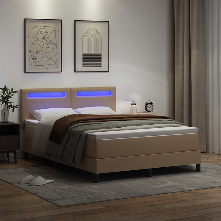 Box spring seng med madras Cappuccino 140 x 190 cm Kunstlæder