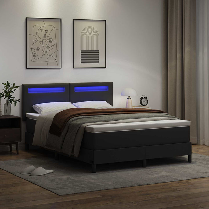 Box spring seng med madras Sort 160 x 200 cm Kunstlæder