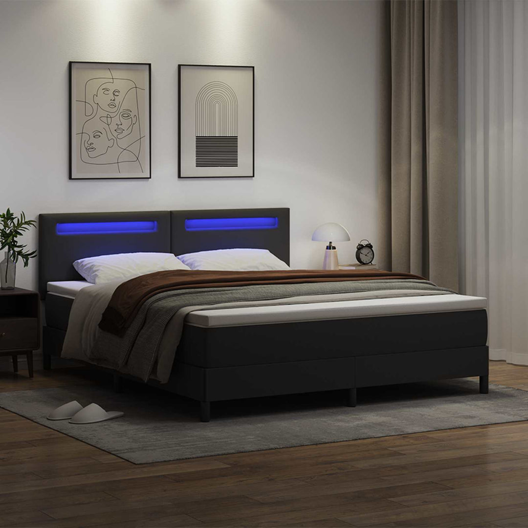 Box spring seng med hovedgærde Sort 180 x 200 cm Kunstlæder