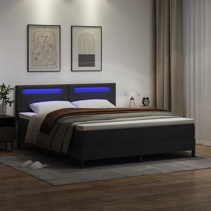 Box spring seng med hovedgærde Sort 180 x 200 cm Kunstlæder