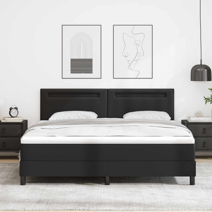 Box spring seng med hovedgærde Sort 180 x 200 cm Kunstlæder