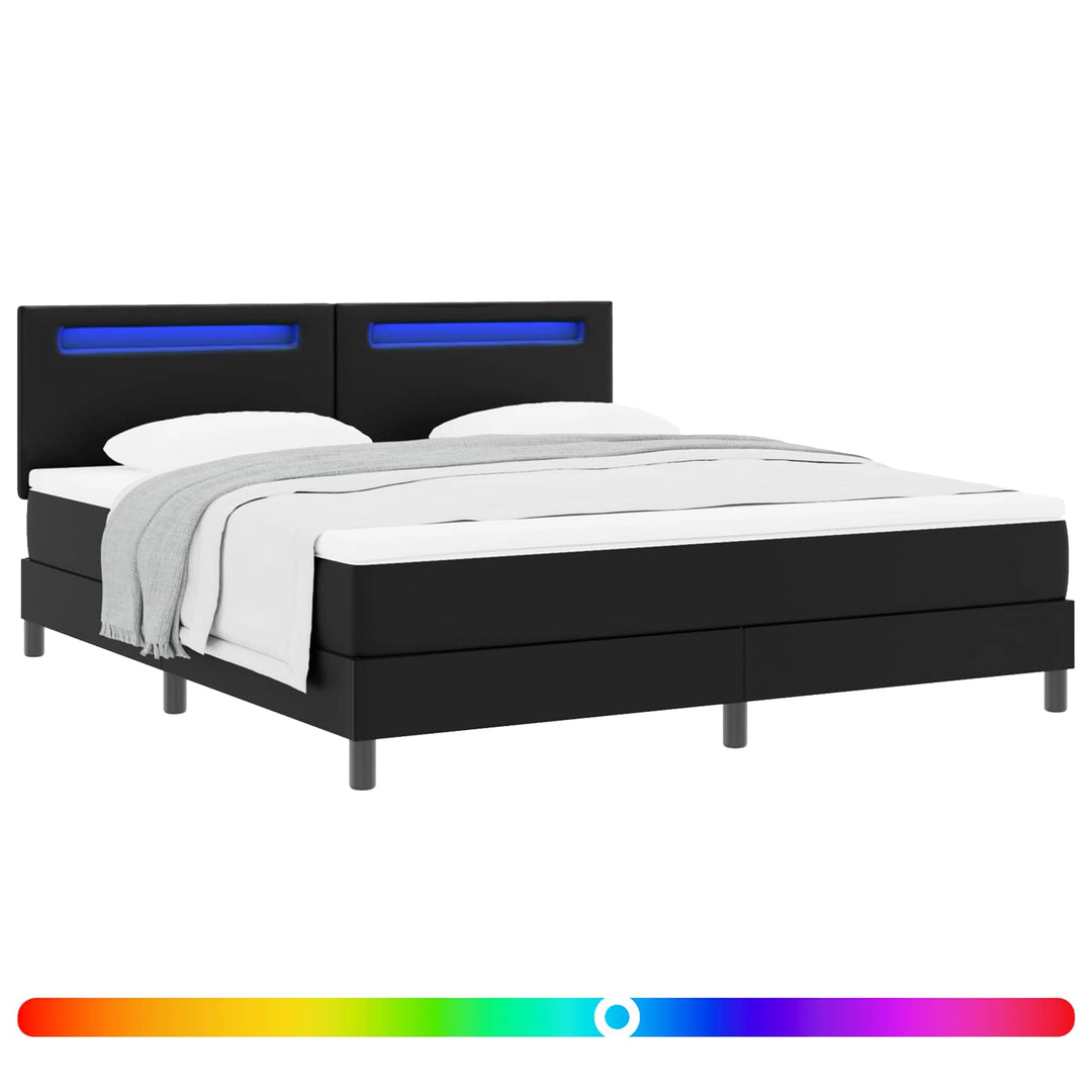 Box spring seng med hovedgærde Sort 180 x 200 cm Kunstlæder