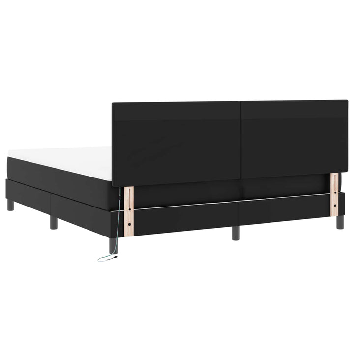 Box spring seng med hovedgærde Sort 180 x 200 cm Kunstlæder