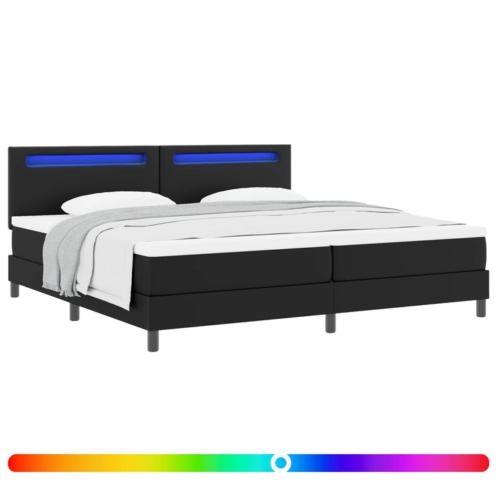 Box spring seng med madras med LED Sort 200 x 200 cm Kunstlæder