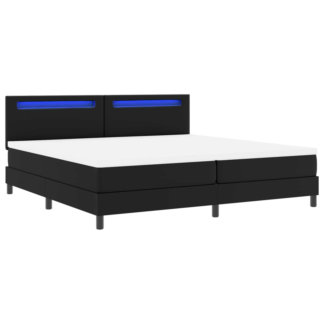 Box spring seng med madras med LED Sort 200 x 200 cm Kunstlæder