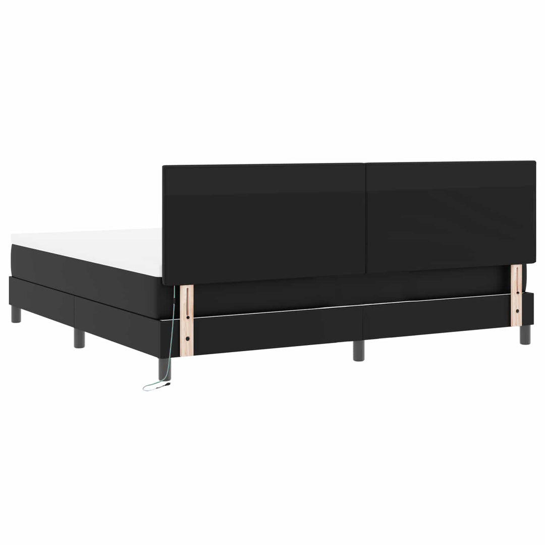 Box spring seng med madras med LED Sort 200 x 200 cm Kunstlæder