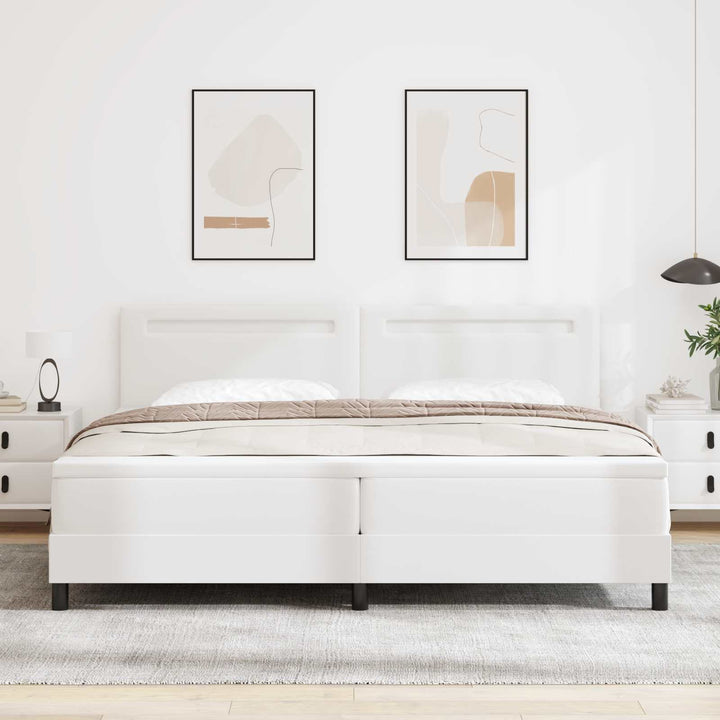 Box spring seng med madras med LED Hvid 200 x 200 cm Kunstlæder