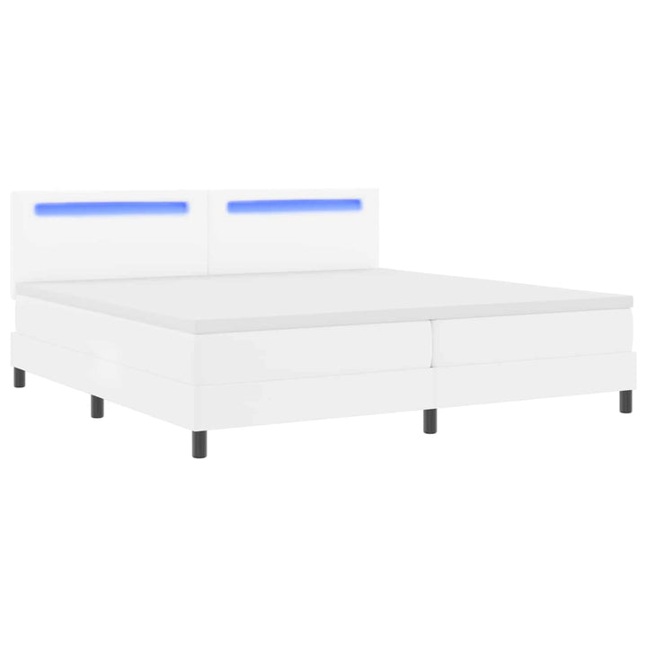Box spring seng med madras med LED Hvid 200 x 200 cm Kunstlæder