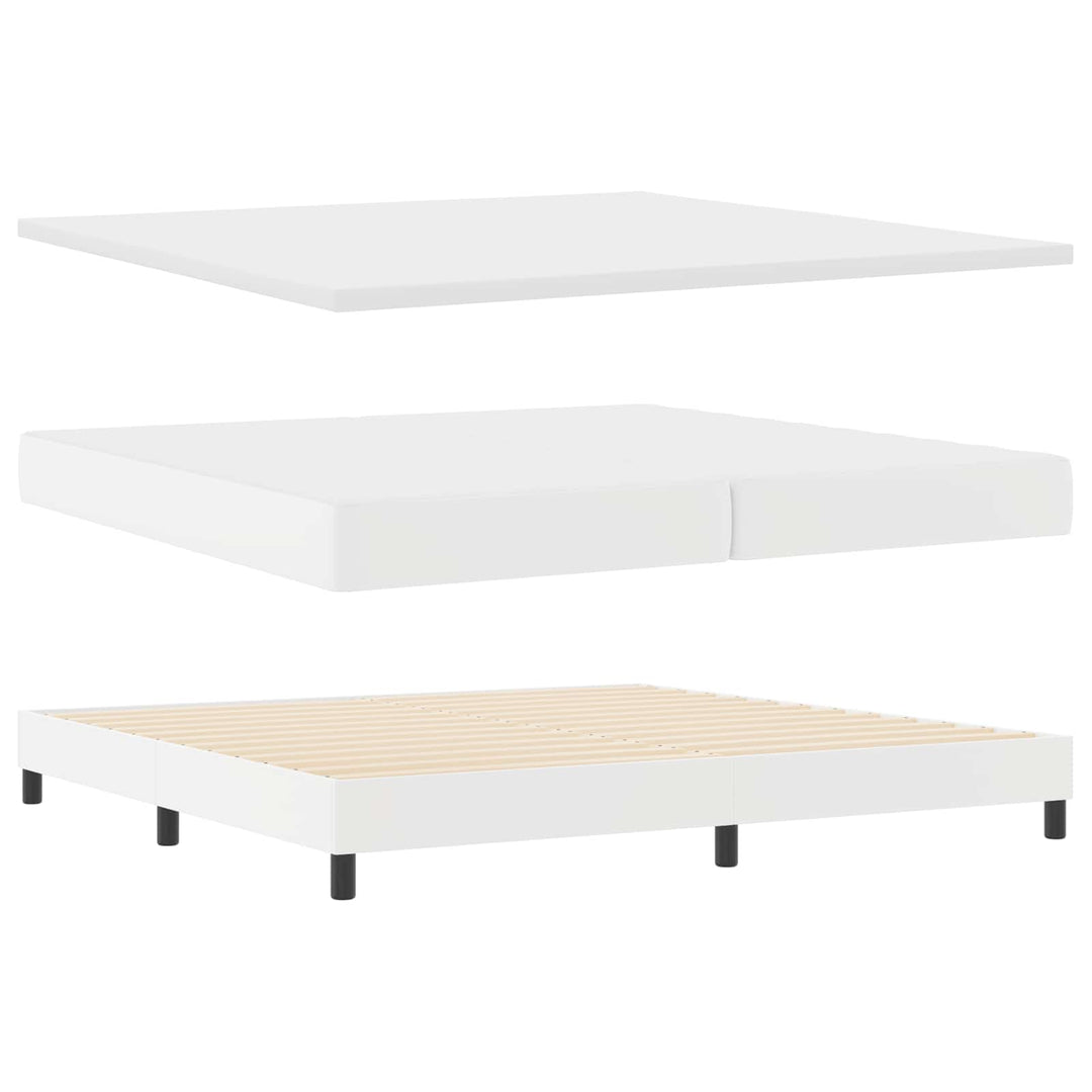 Box spring seng med madras med LED Hvid 200 x 200 cm Kunstlæder