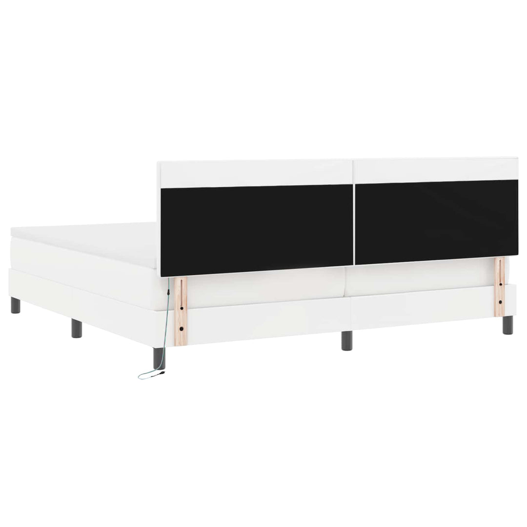 Box spring seng med madras med LED Hvid 200 x 200 cm Kunstlæder