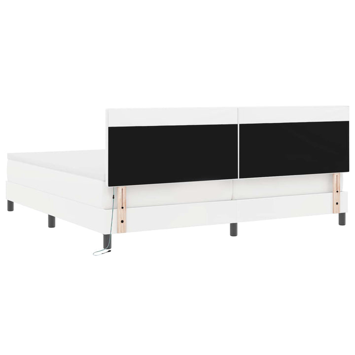 Box spring seng med madras med LED Hvid 200 x 200 cm Kunstlæder