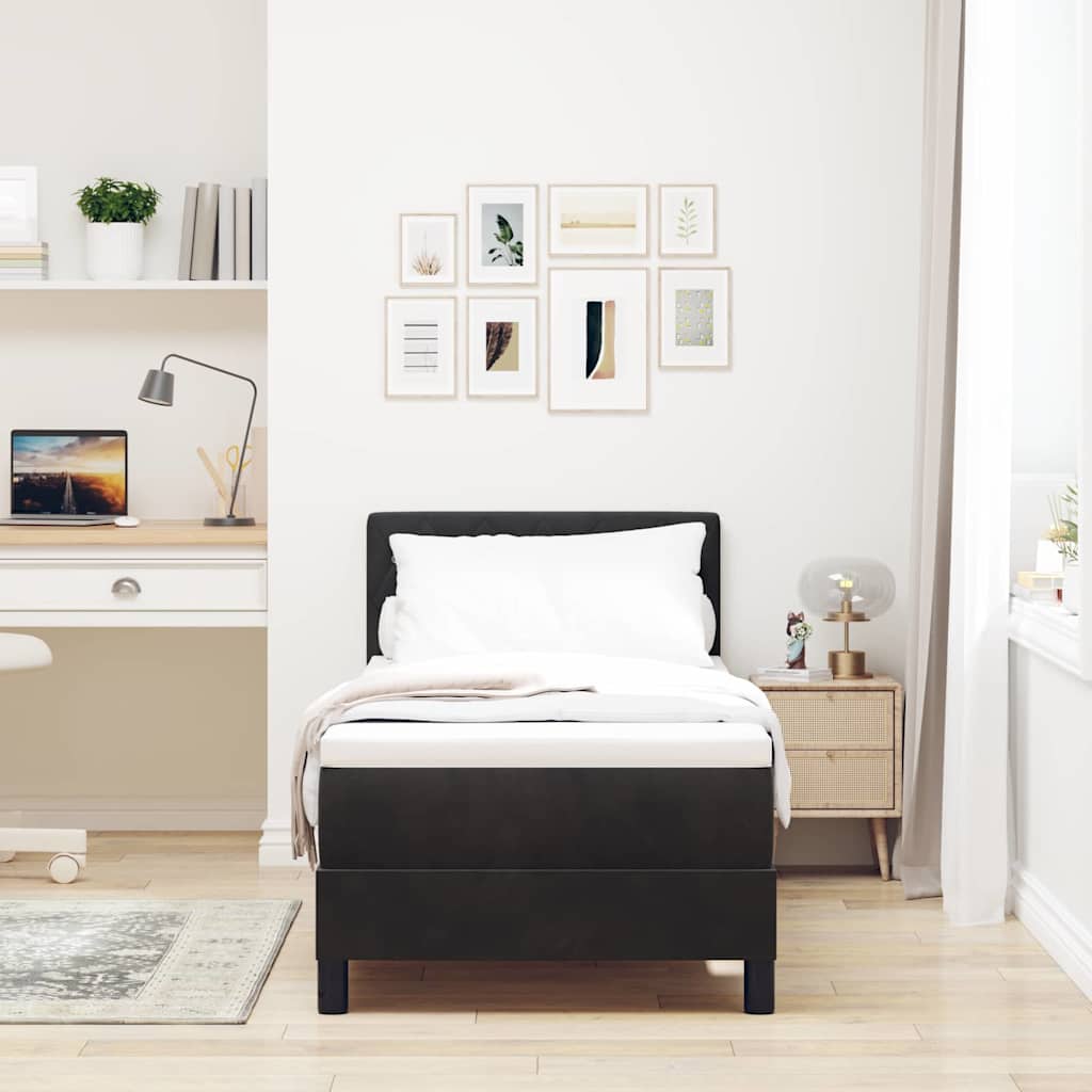 Box spring seng med madras Sort 80 x 200 cm Fløjl