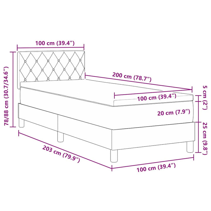 Box spring seng med madras Lysegrå 100 x 200 cm Fløjl