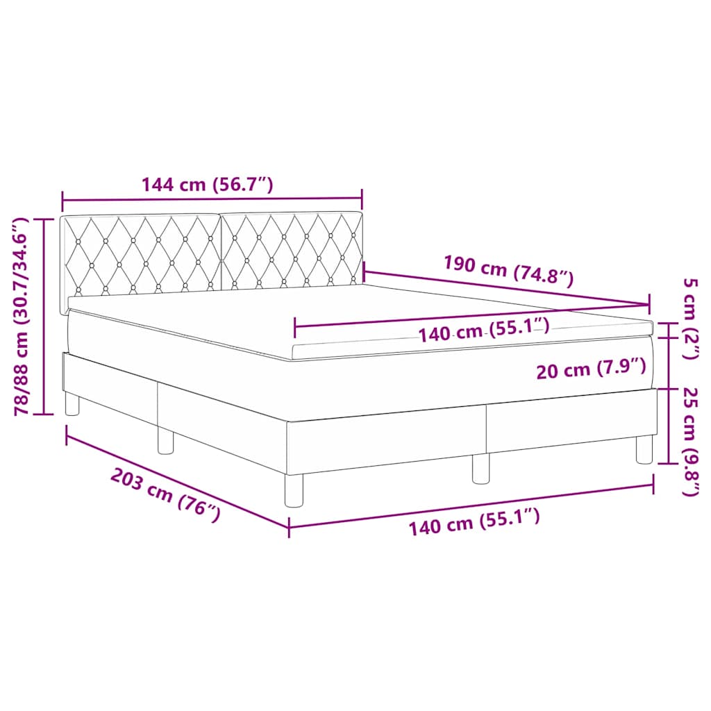 Box spring seng med madras Mørk blå 140 x 190 cm Fløjl