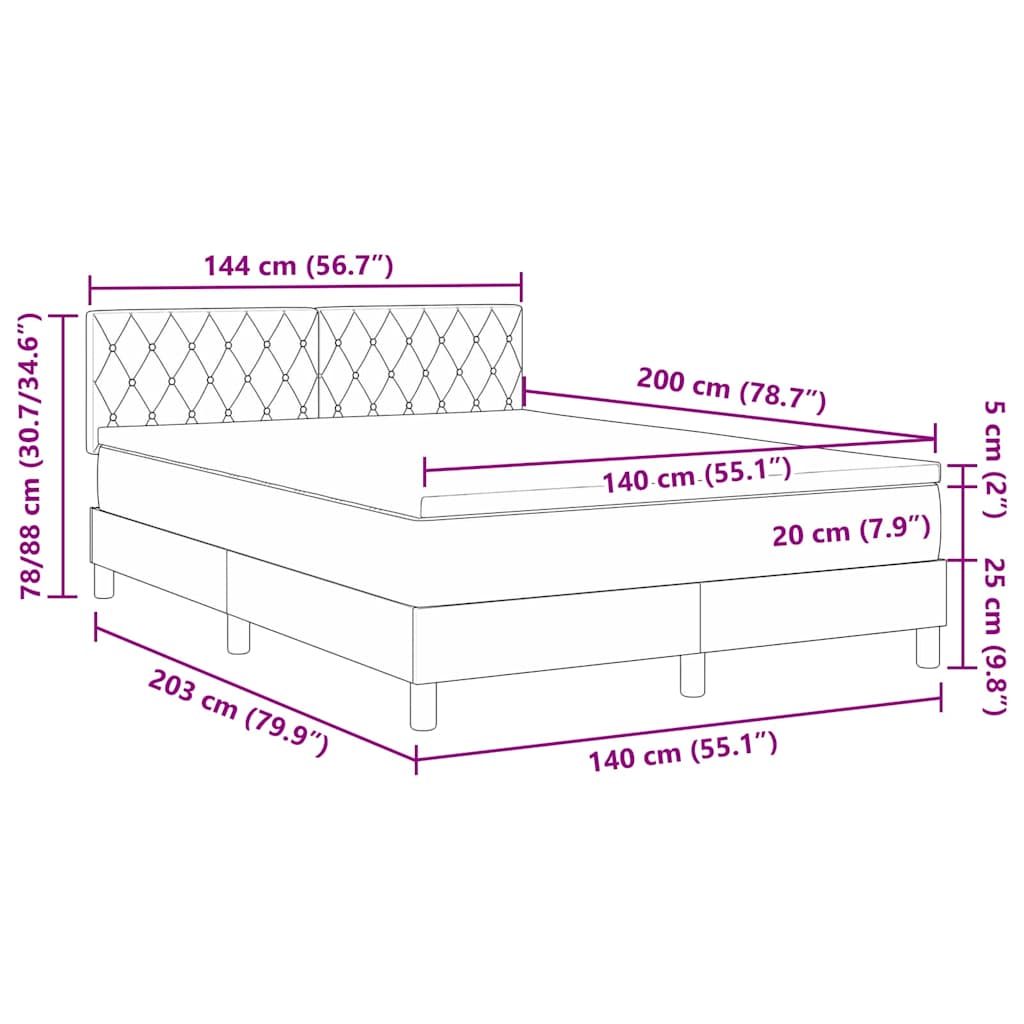 Box spring seng med madras Sort 140 x 200 cm Fløjl