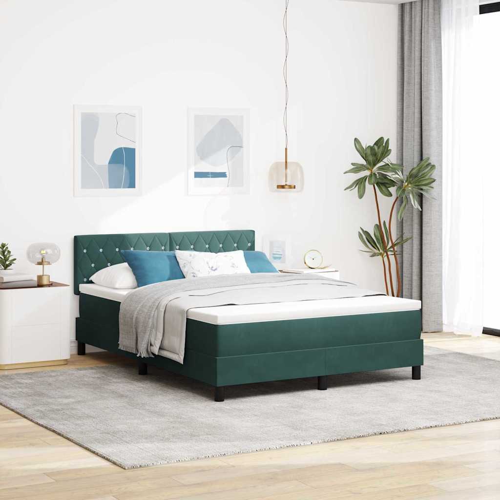 Box spring seng med madras Mørkegrøn 160 x 200 cm Fløjl