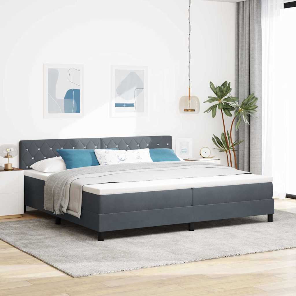 Box spring seng med madras Mørkegrå 200 x 200 cm Fløjl