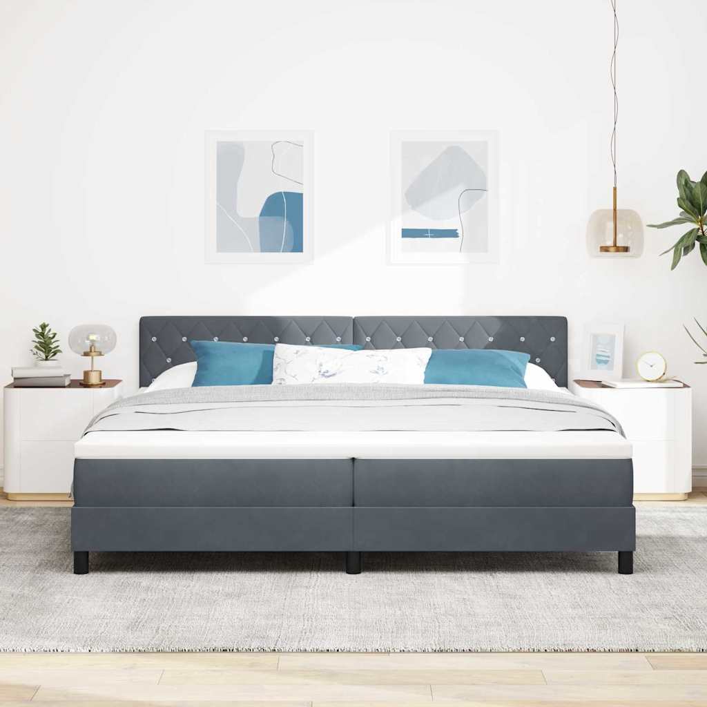 Box spring seng med madras Mørkegrå 200 x 200 cm Fløjl