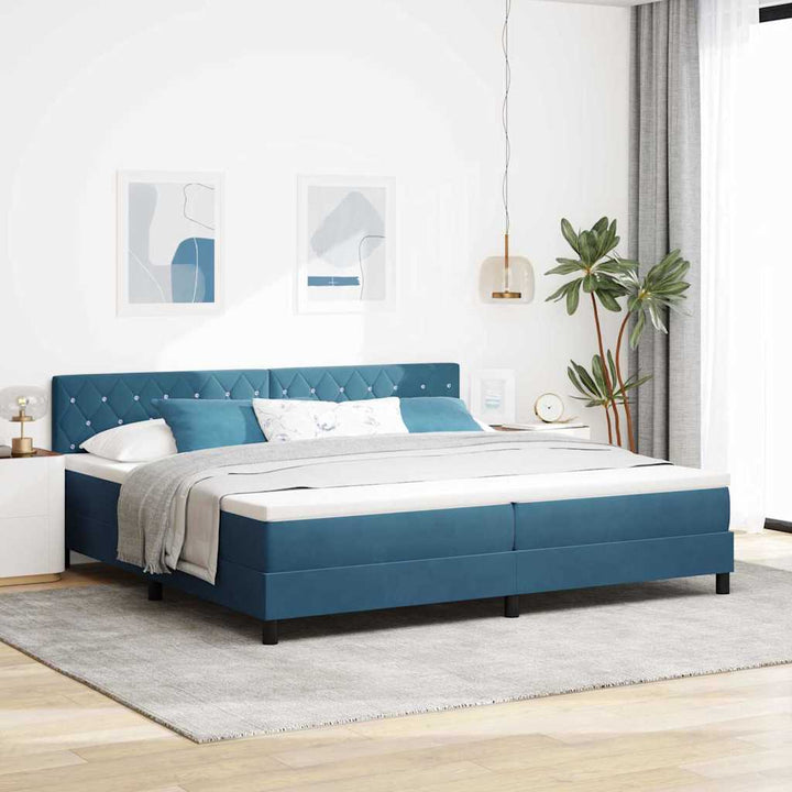 Box spring seng med madras Mørk blå 200 x 200 cm Fløjl