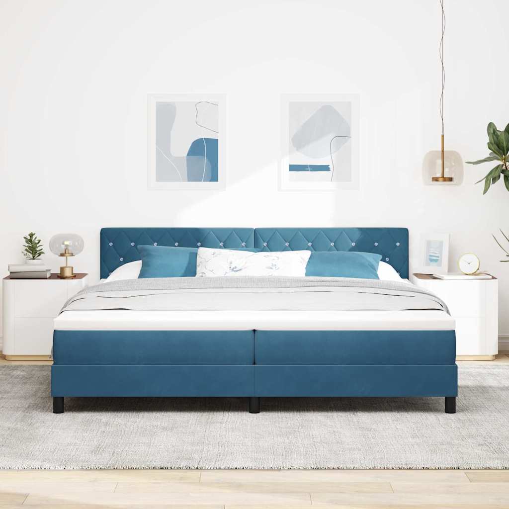 Box spring seng med madras Mørk blå 200 x 200 cm Fløjl