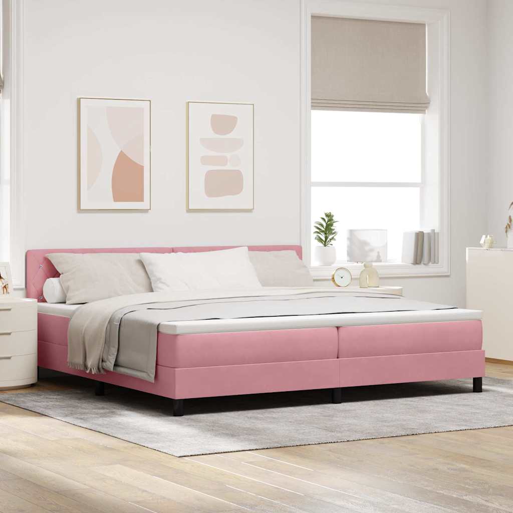 Box spring seng med madras Lyserød 200 x 200 cm Fløjl