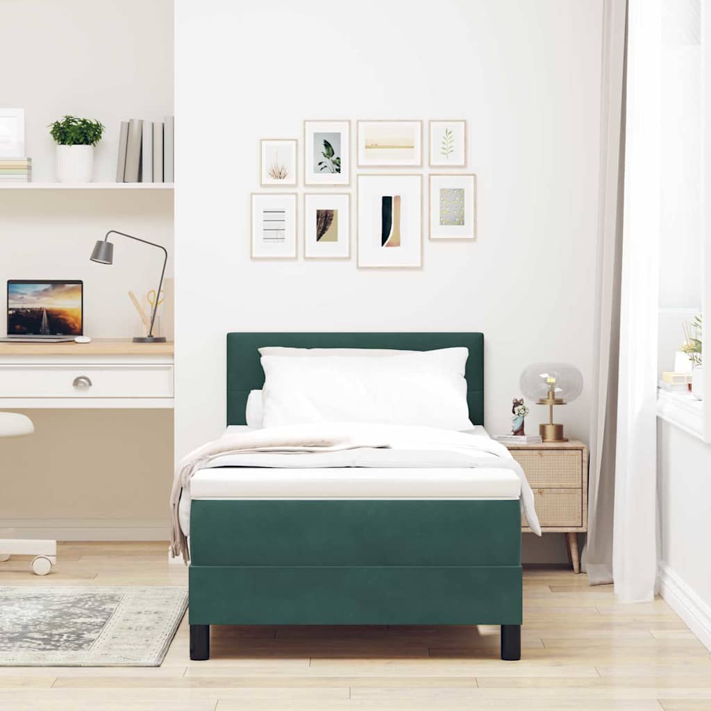 Box spring seng med hovedgærde Mørkegrøn 80 x 200 cm Fløjl