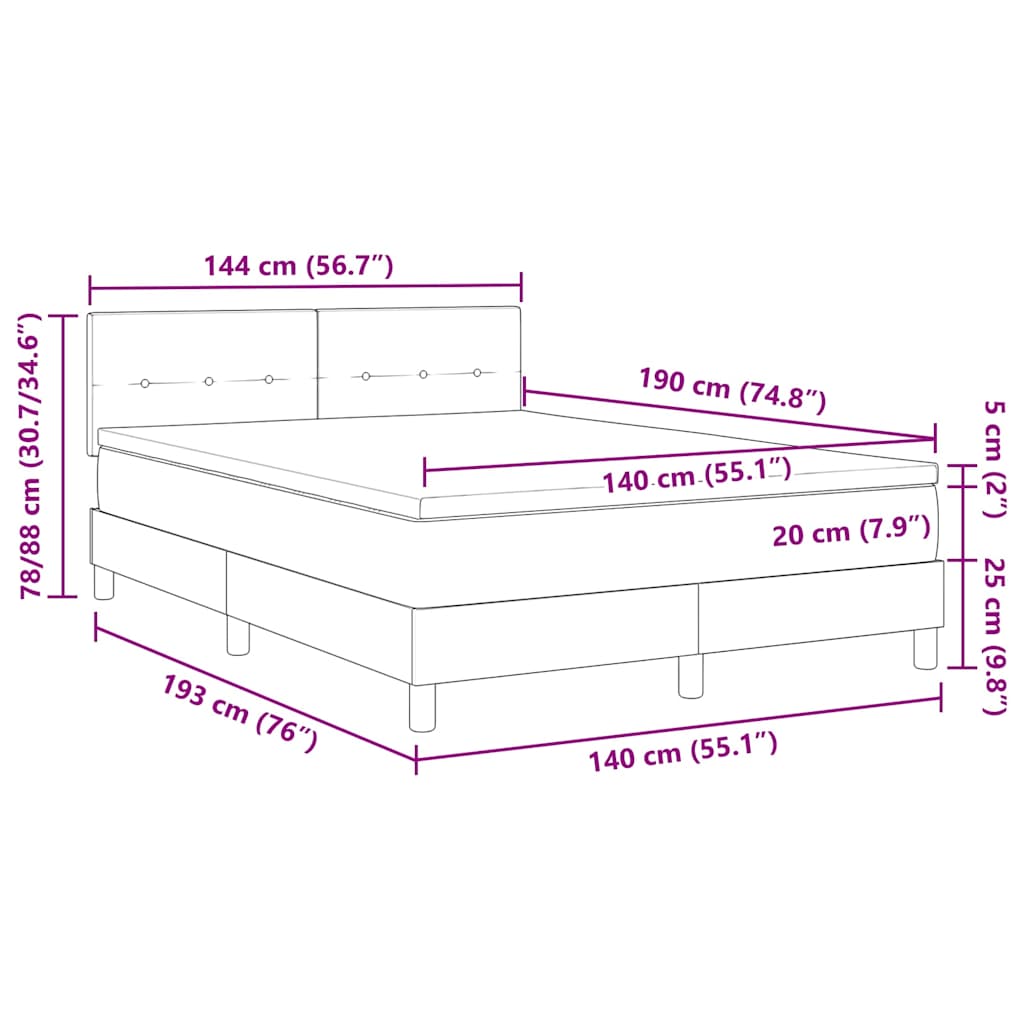 Box spring seng med madras Sort 140 x 190 cm Fløjl