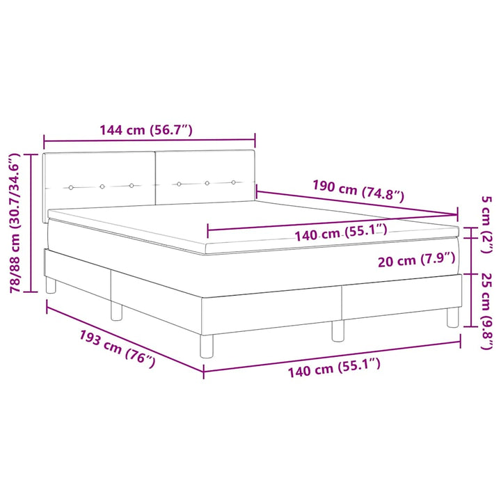 Box spring seng med madras Sort 140 x 190 cm Fløjl