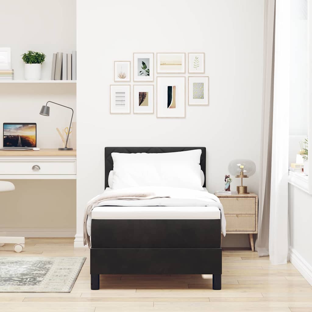 Box spring seng med madras Sort 80 x 200 cm Fløjl
