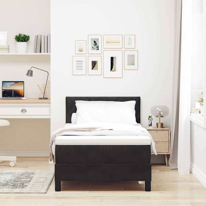 Box spring seng med madras Sort 90 x 190 cm Fløjl
