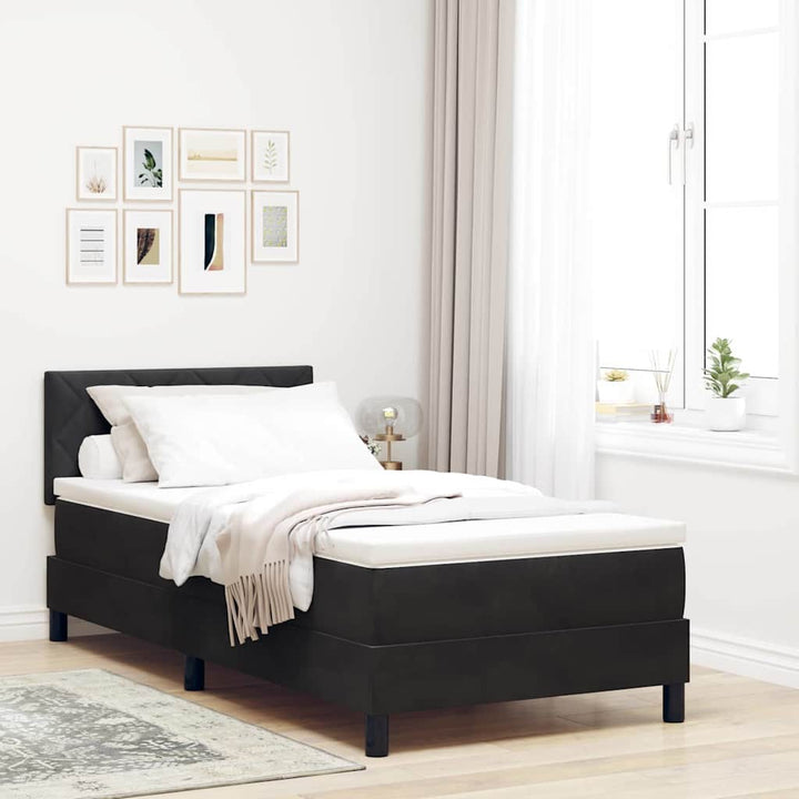 Box spring seng med madras Sort 90 x 200 cm Fløjl