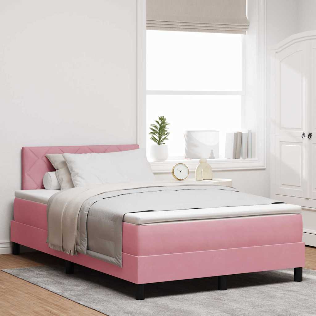 Box spring seng med hovedgærde Lyserød 120 x 190 cm Fløjl