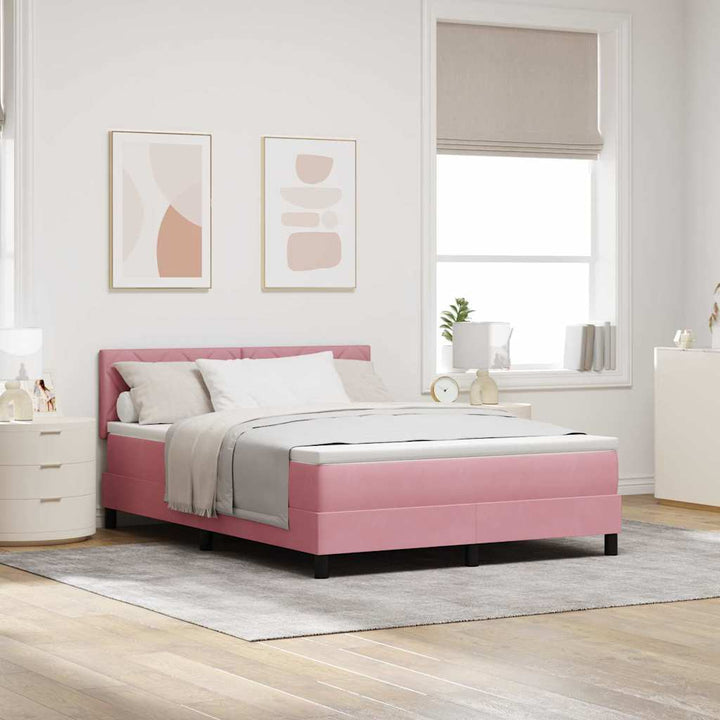Box spring seng med hovedgærde Lyserød 140 x 190 cm Fløjl