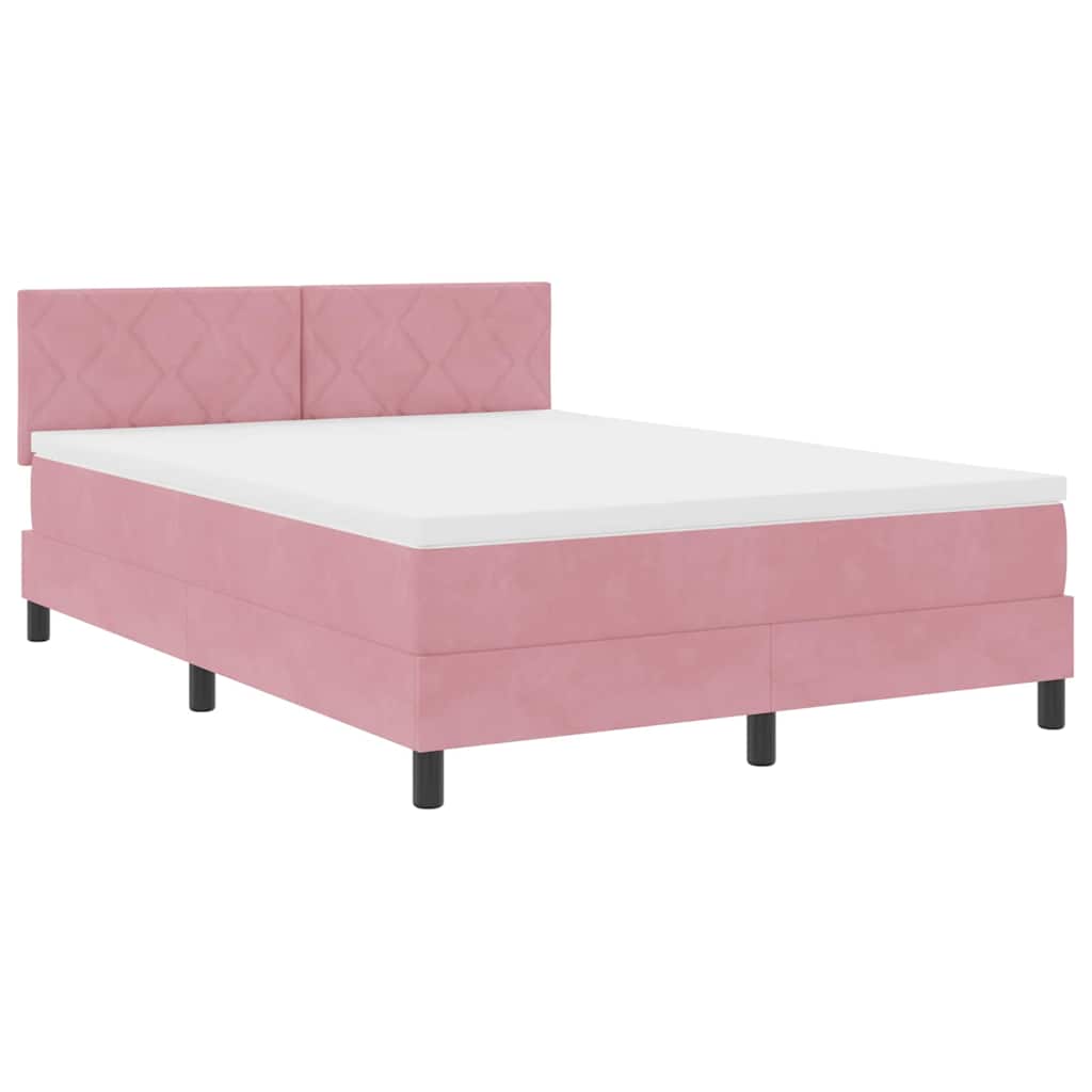 Box spring seng med hovedgærde Lyserød 140 x 190 cm Fløjl
