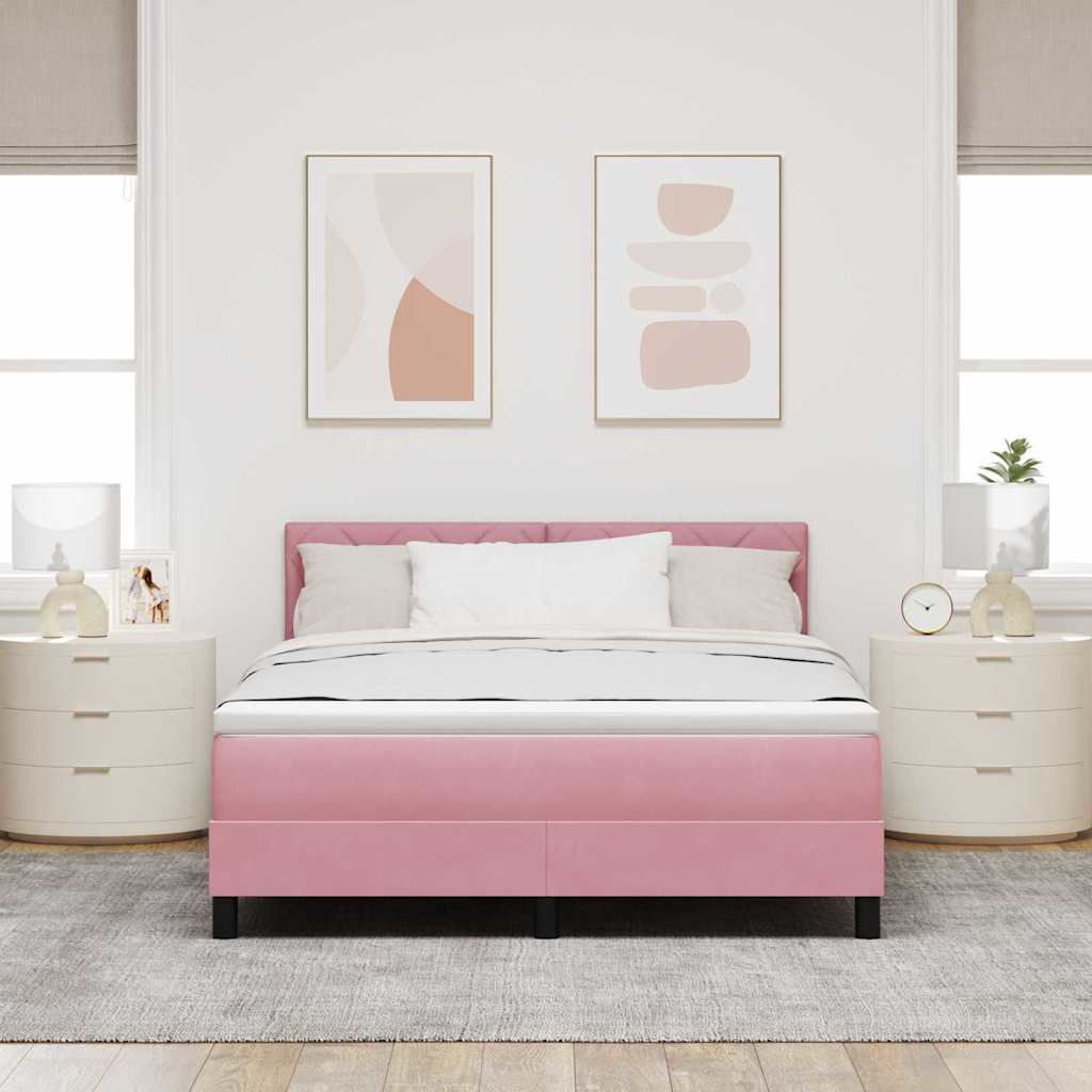 Box spring seng med hovedgærde Lyserød 140 x 200 cm Fløjl