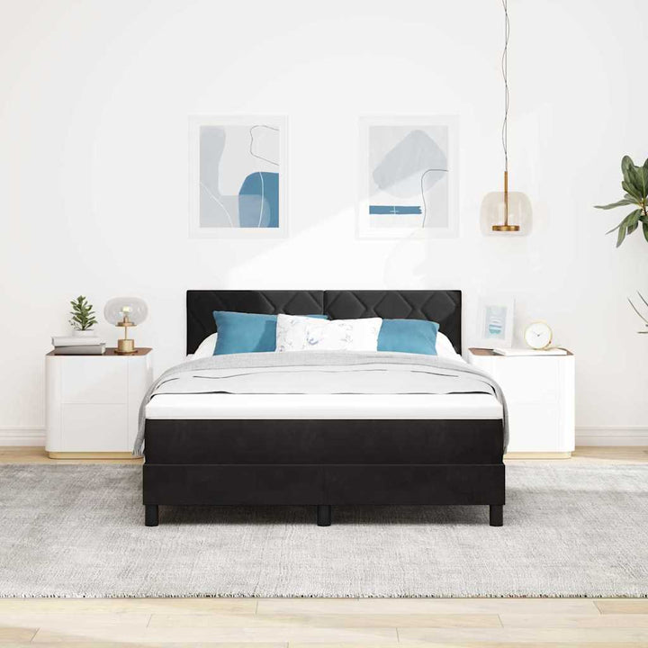Box spring seng med hovedgærde Sort 160 x 200 cm Fløjl