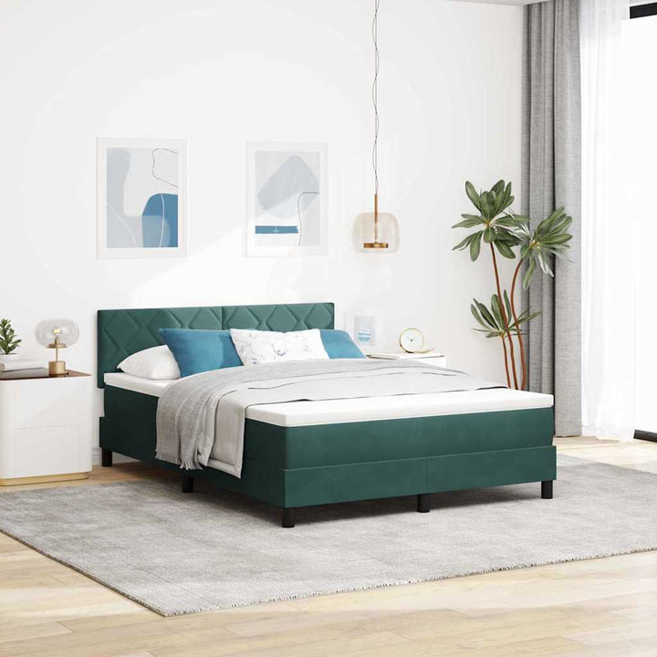 Box spring seng med hovedgærde Mørkegrøn 160 x 200 cm Fløjl