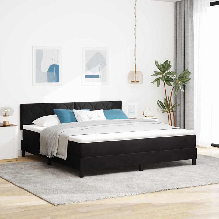 Box spring seng med hovedgærde Sort 180 x 200 cm Fløjl