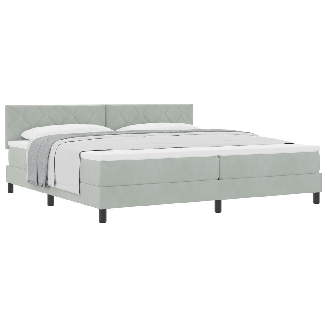Box spring seng med hovedgærde Lysegrå 200 x 200 cm Fløjl