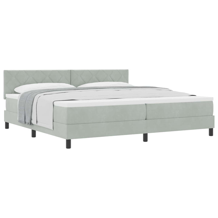 Box spring seng med hovedgærde Lysegrå 200 x 200 cm Fløjl
