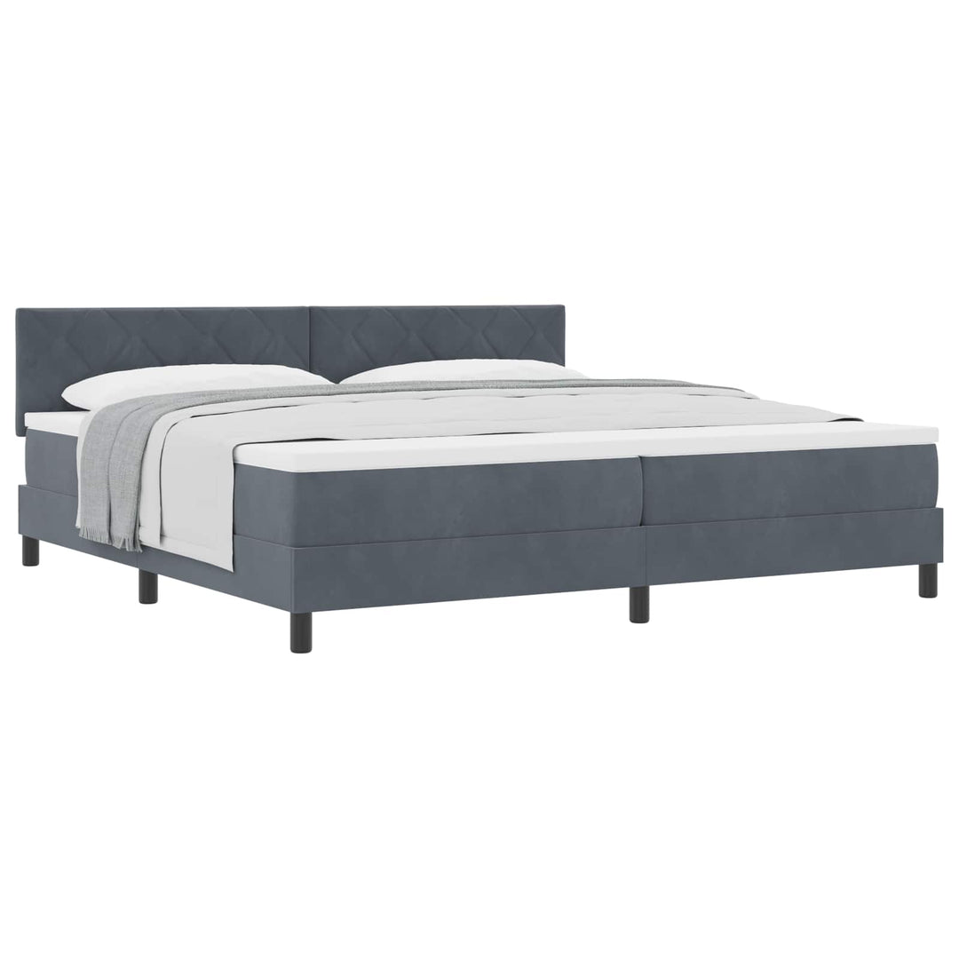 Box spring seng med hovedgærde Mørkegrå 200 x 200 cm Fløjl