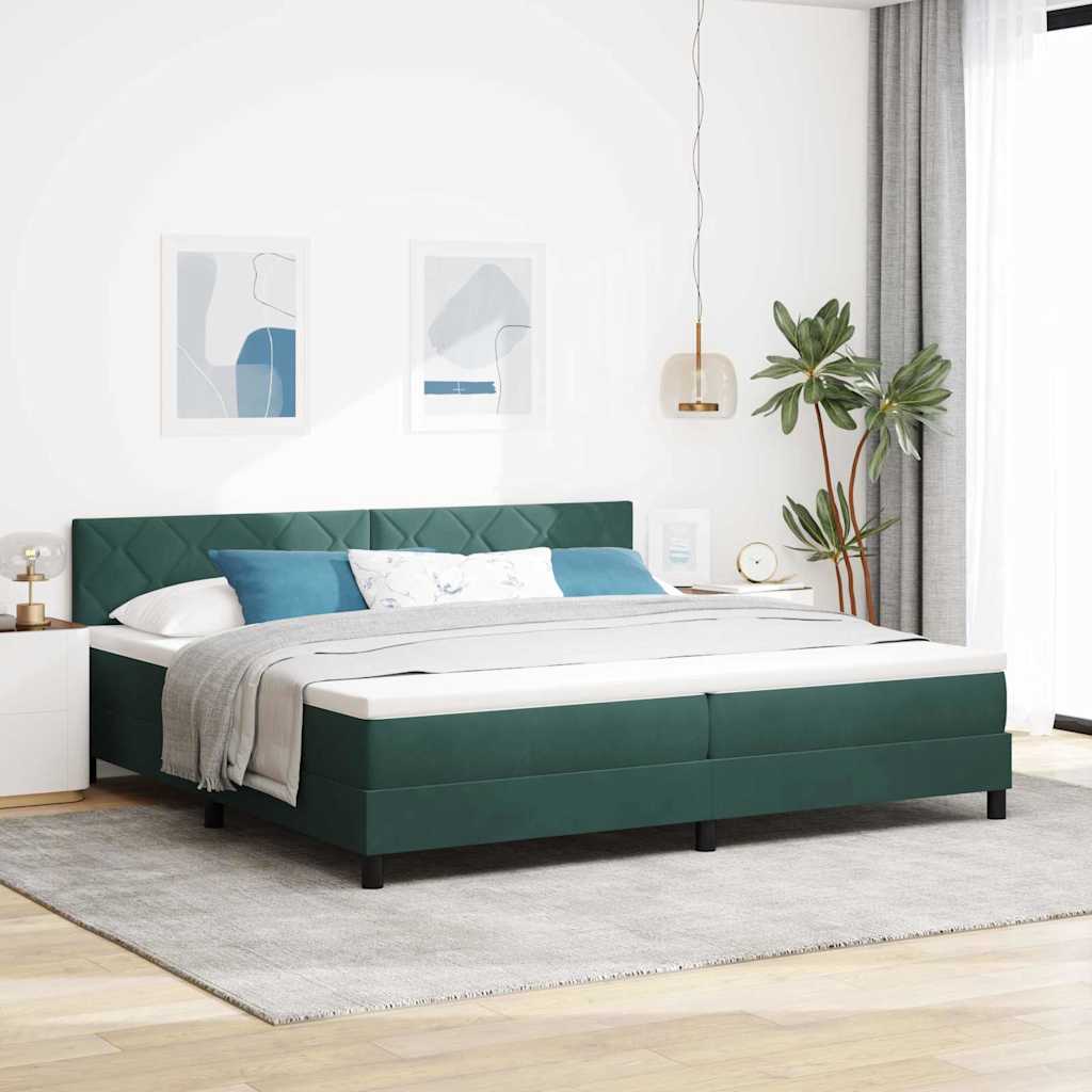 Box spring seng med hovedgærde Mørkegrøn 200 x 200 cm Fløjl