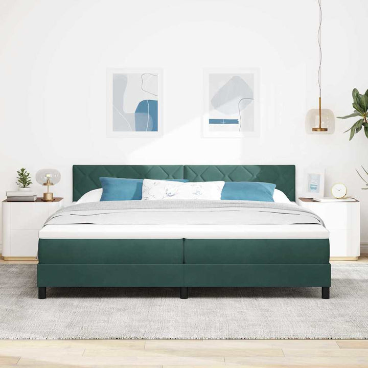 Box spring seng med hovedgærde Mørkegrøn 200 x 200 cm Fløjl