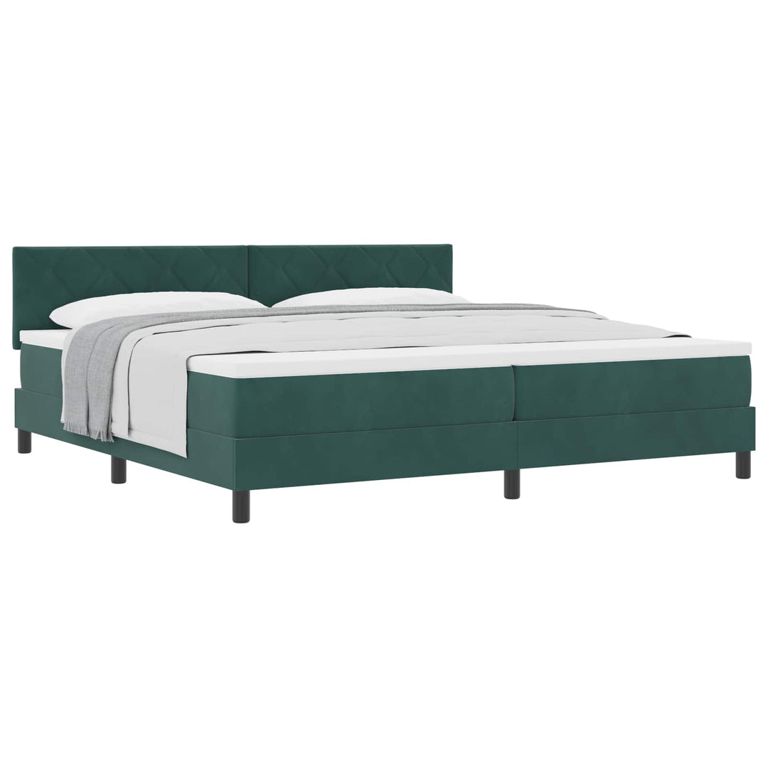 Box spring seng med hovedgærde Mørkegrøn 200 x 200 cm Fløjl
