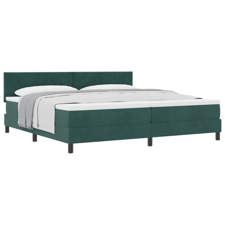 Box spring seng med hovedgærde Mørkegrøn 200 x 200 cm Fløjl